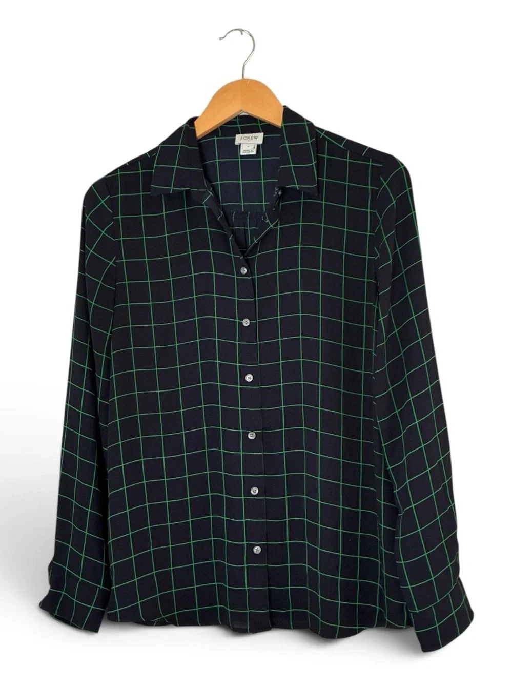 J. Crew | Navy and green airy lightweight long sleeve button front blouse small